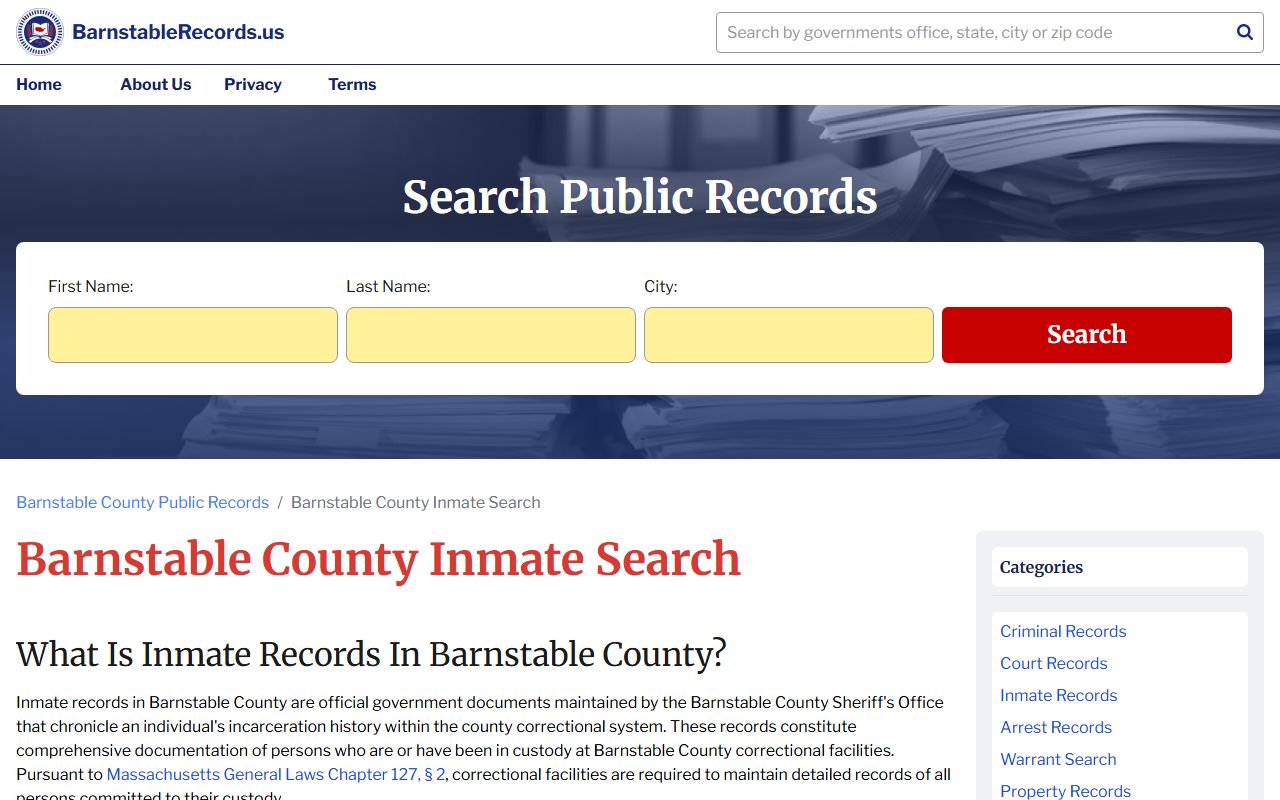 Barnstable County jail mugshots inmate search page