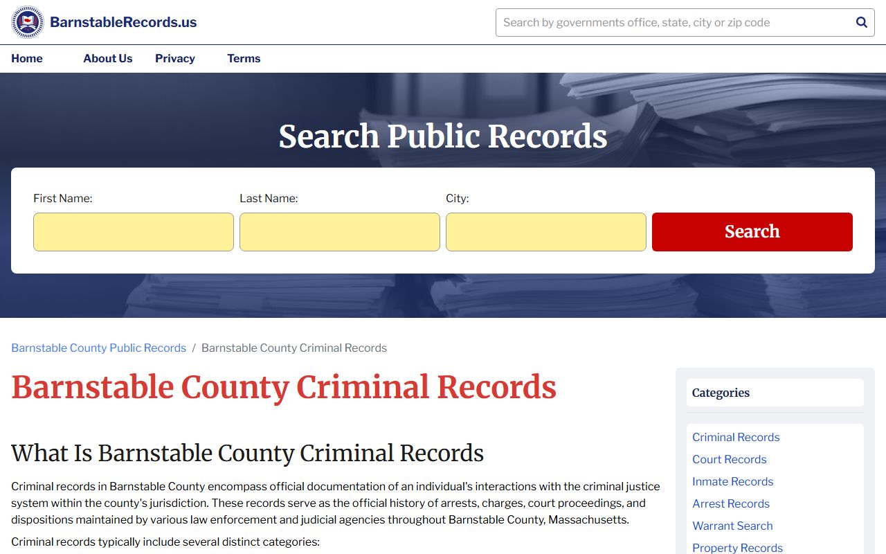 Barnstable County jail mugshots criminal records page