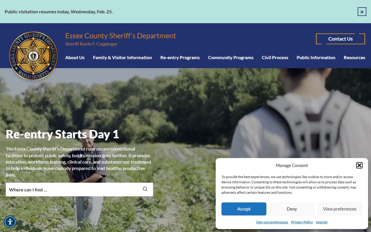 Essex County jail mugshots sheriff department website