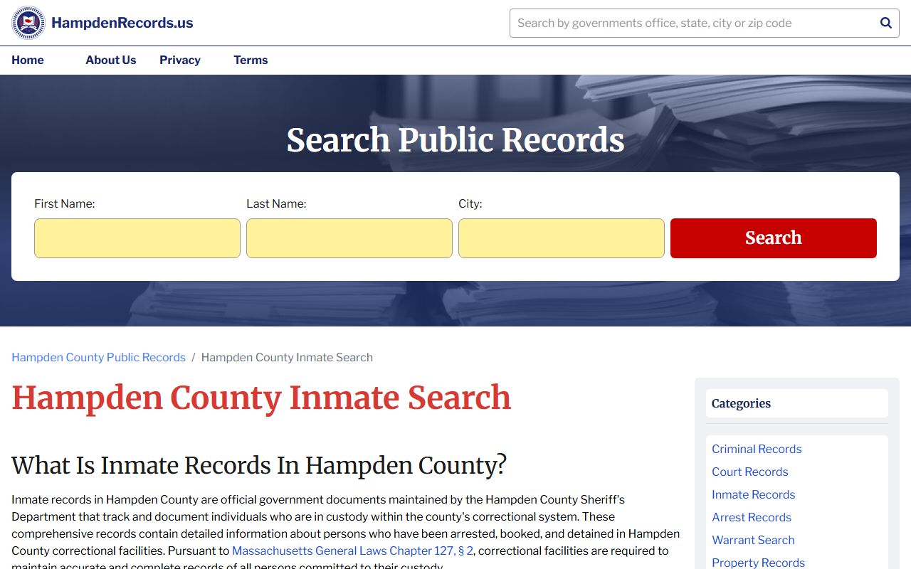 Springfield jail mugshots Hampden County inmate search