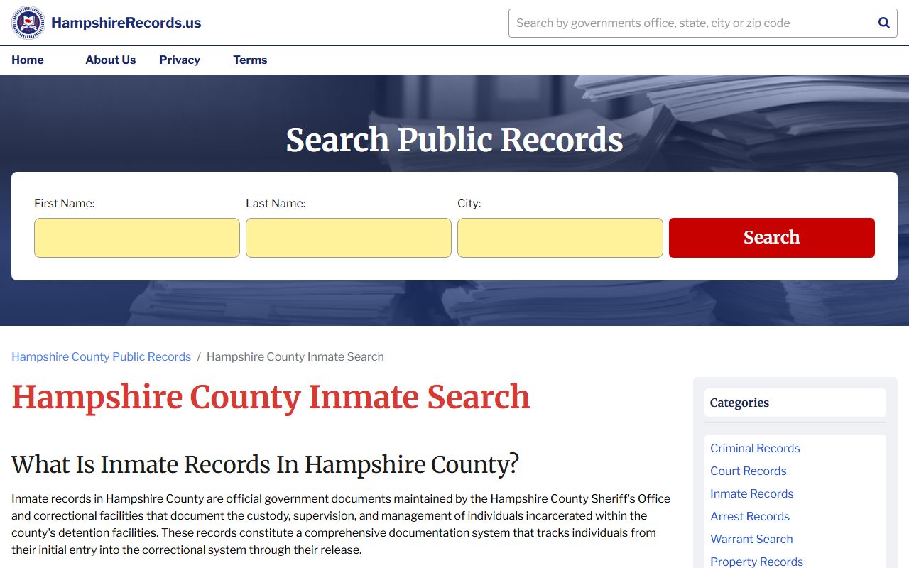Hampshire County jail mugshots inmate search