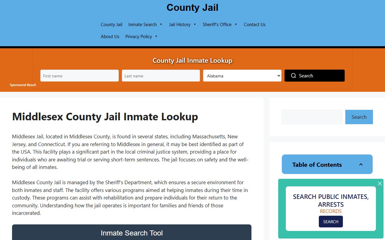 Middlesex County jail mugshots inmate lookup tool