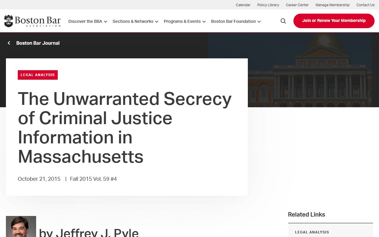Boston Bar Journal article on Massachusetts jail mugshots secrecy