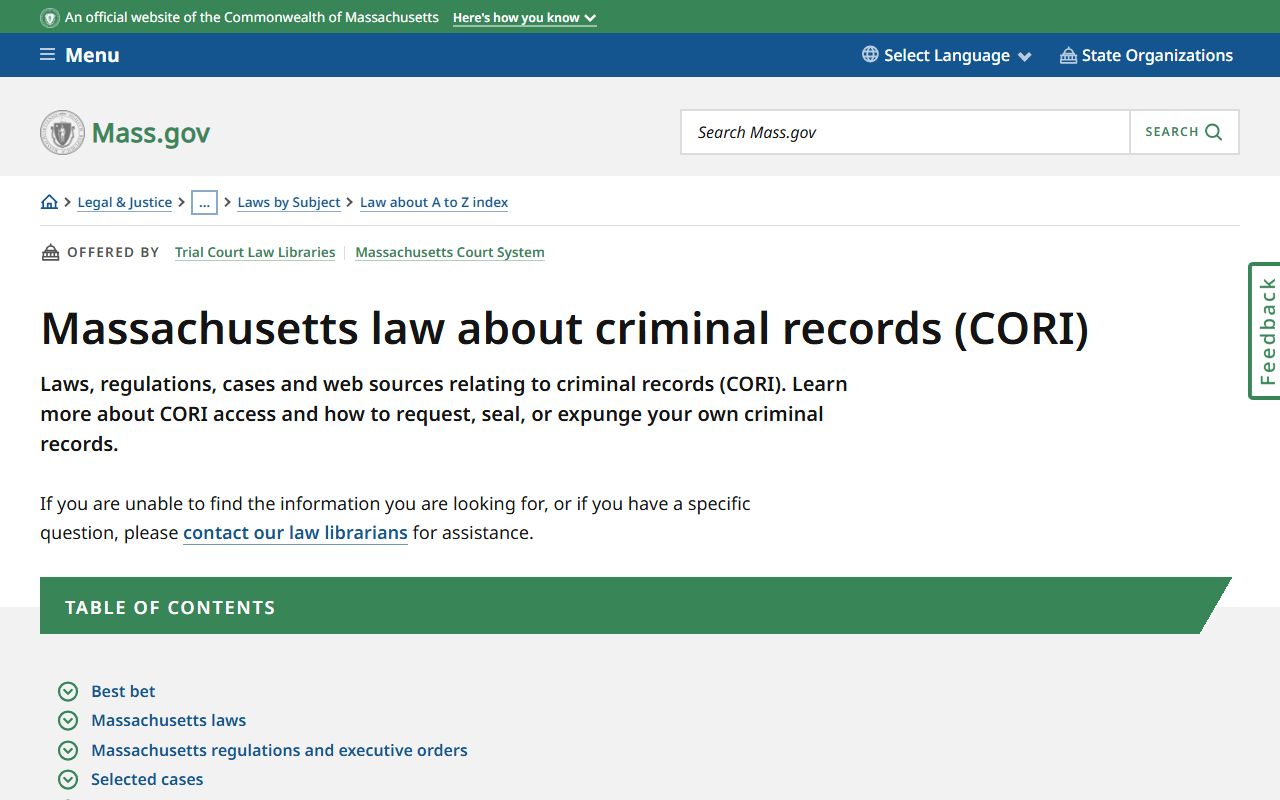 Massachusetts CORI law information related to jail mugshots